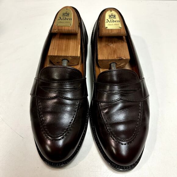 FULL RESOLE Alden 683 Full Strap Penny Loafer Brown Burgundy Calf Made USA 9.5 - Picture 3 of 12